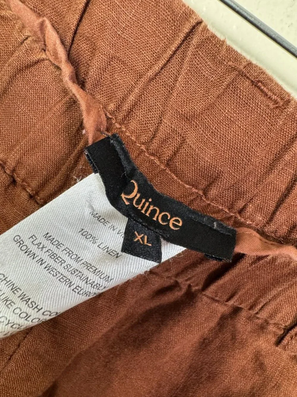 Quince Brown 100% Linen Crop Pants Womens XL Elastic Waist Relaxed Sustainable